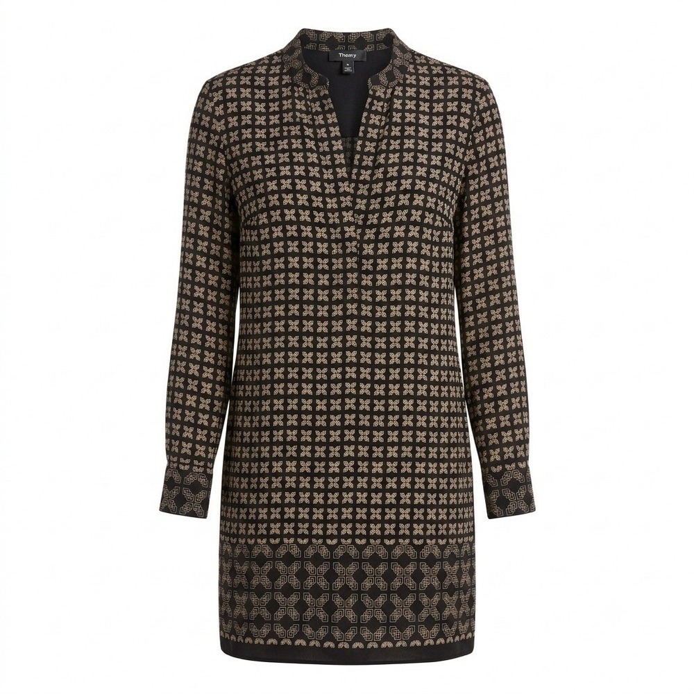Vince Quiet Luxury Silk Shift Dress Women Size 2 Dark Academia Mod Geometric